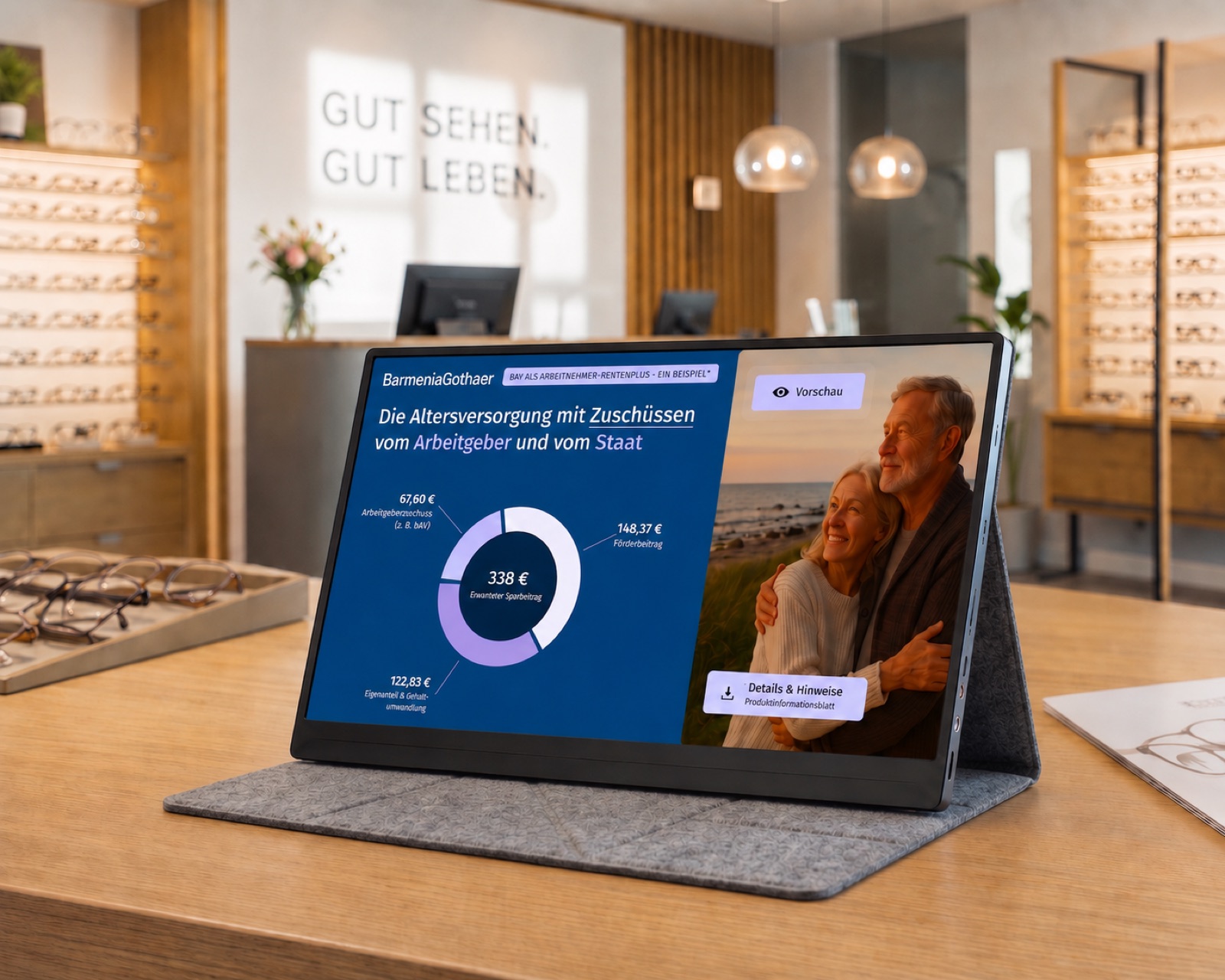 DSA-Onepager auf einem Tablet im Beratungstermin